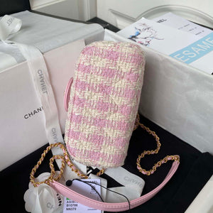 Chanel AS3973 Small Vanity Case Tweed Lambskin & Gold Metal Pink & Ecru - Default Title - View 5