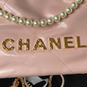 Chanel AS3980 22 Mini Handbag Shiny Calfskin & Gold-Tone Metal Pink - Default Title - View 3