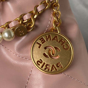 Chanel AS3980 22 Mini Handbag Shiny Calfskin & Gold-Tone Metal Pink - Default Title - View 4