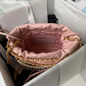 Chanel AS3980 22 Mini Handbag Shiny Calfskin & Gold-Tone Metal Pink - Default Title - View 6