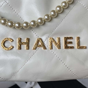 Chanel AS3980 22 Mini Handbag Shiny Calfskin & Gold-Tone Metal White - Default Title - View 3