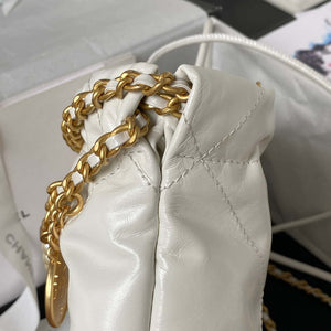 Chanel AS3980 22 Mini Handbag Shiny Calfskin & Gold-Tone Metal White - Default Title - View 5