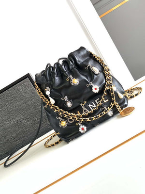 Chanel AS3980 22 Mini Handbag Black Calfskin & Gold-Tone Metal - Default Title - View 1
