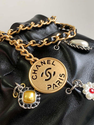 Chanel AS3980 22 Mini Handbag Black Calfskin & Gold-Tone Metal - Default Title - View 6
