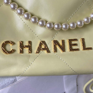 Chanel AS3980 22 Mini Handbag Shiny Calfskin & Gold-Tone Metal Yellow - Default Title - View 3
