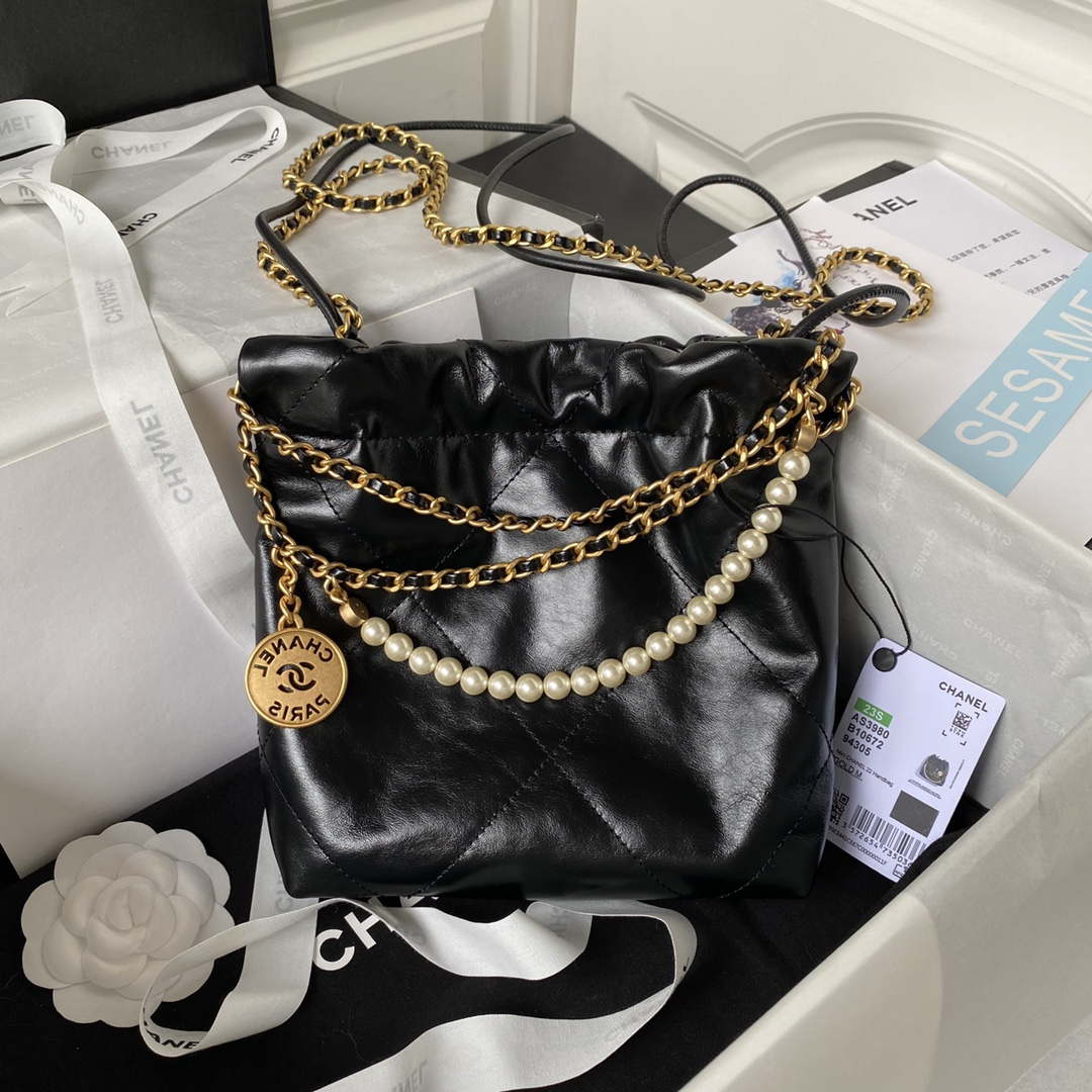 Chanel AS3980 22 Mini Handbag Shiny Crumpled Calfskin & Gold-Tone Metal Black - Default Title - View 2