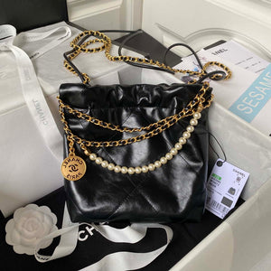 Chanel AS3980 22 Mini Handbag Shiny Crumpled Calfskin & Gold-Tone Metal Black - Default Title - View 2