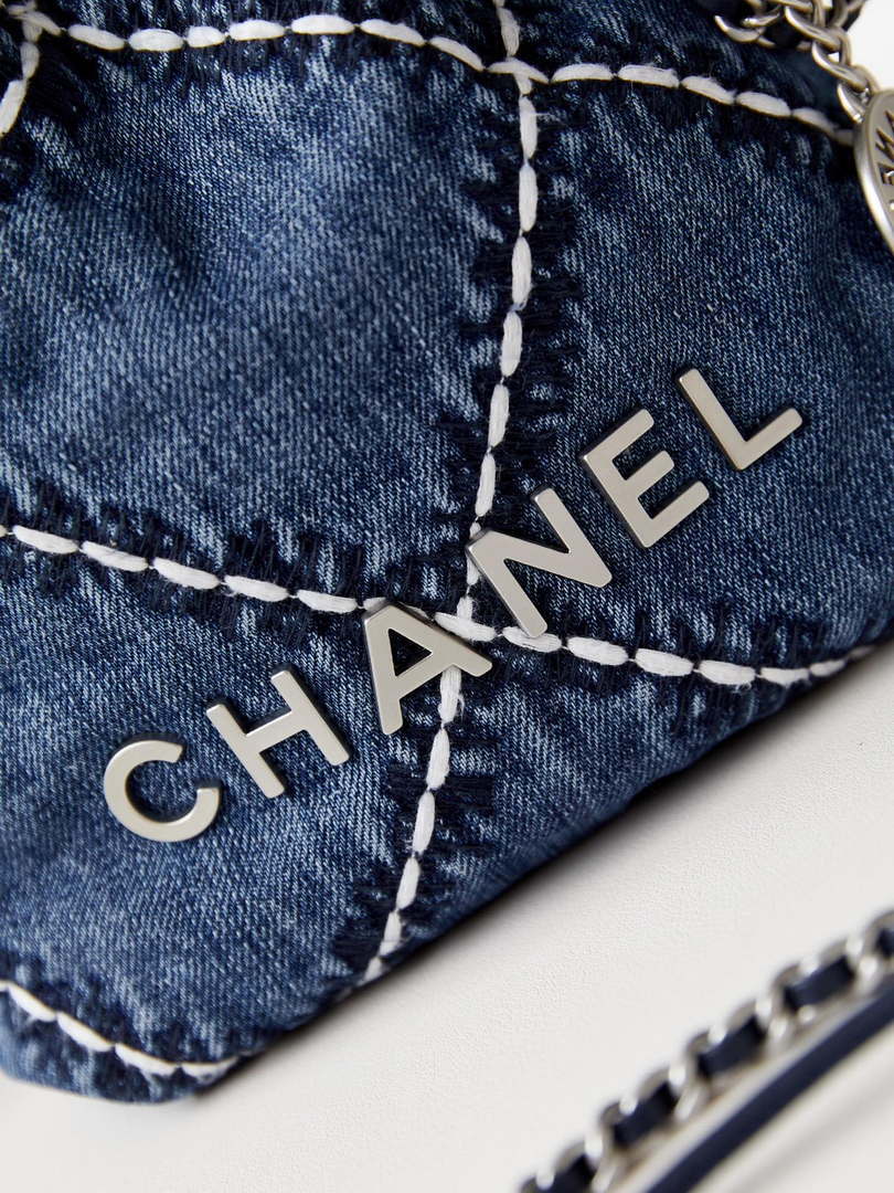 Chanel AS3980 22 Mini Handbag Silver-Tone Metal Canvas Blue Denim - Default Title - View 2