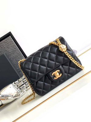 Chanel AS4040 Mini Flap Classic Bag 18 Woc Camellia Lambskin Black - Default Title - View 1