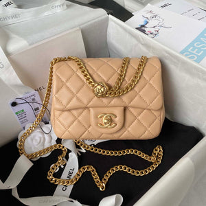 Chanel AS4040 Mini Flap Classic Bag 18 Woc Camellia Lambskin Apricot - Default Title - View 1
