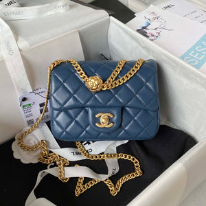 Chanel AS4040 Mini Flap Classic Bag 18 Woc Camellia Lambskin Dark Blue - Default Title - View 1