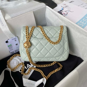 Chanel AS4040 Mini Flap Classic Bag 18 Woc Camellia Lambskin Green Gray - Default Title - View 2