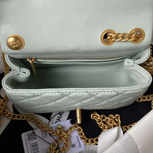 Chanel AS4040 Mini Flap Classic Bag 18 Woc Camellia Lambskin Green Gray - Default Title - View 7