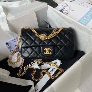 Chanel AS4041 Flap Classic Bag CF Camellia Lambskin Black Gold - Default Title - View 1