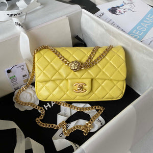 Chanel AS4041 Flap Classic Bag CF Camellia Lambskin Yellow Gold - Default Title - View 1