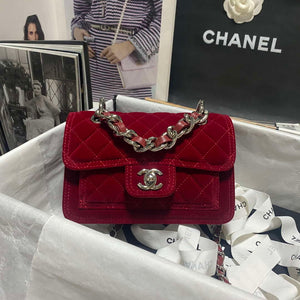 Chanel AS4051 Flap Bag Velvet Silver Metal Wine Red - Default Title - View 1