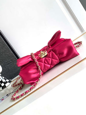 Chanel AS4098 23A Clutch satin bow evening bag Rose Red - Default Title - View 4