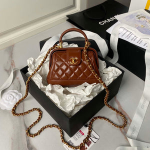 Chanel AS4109 Mini Flap bag With top handle Shiny Lambskin & Gold-Tone Metal Brown - Default Title - View 1