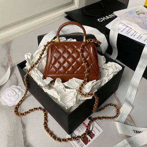 Chanel AS4109 Mini Flap bag With top handle Shiny Lambskin & Gold-Tone Metal Brown - Default Title - View 2
