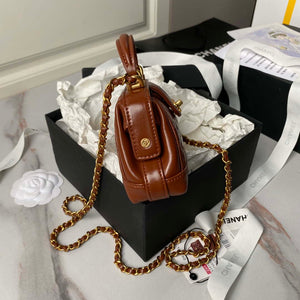 Chanel AS4109 Mini Flap bag With top handle Shiny Lambskin & Gold-Tone Metal Brown - Default Title - View 5