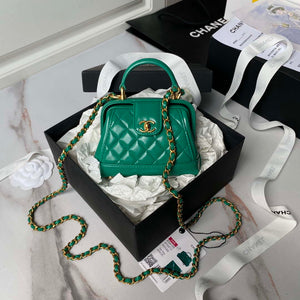 Chanel AS4109 Mini Flap bag With top handle Shiny Lambskin & Gold-Tone Metal Green - Default Title - View 1
