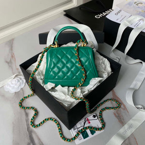 Chanel AS4109 Mini Flap bag With top handle Shiny Lambskin & Gold-Tone Metal Green - Default Title - View 2