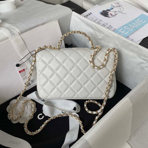 Chanel AS4140 Camellia Embossed With top Handle Bag White - Default Title - View 2