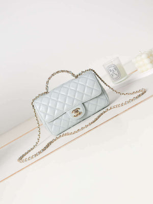 Chanel AS4141 Camellia Embossed With top Handle Bag Light Blue - Default Title - View 1