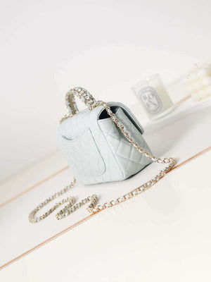 Chanel AS4141 Camellia Embossed With top Handle Bag Light Blue - Default Title - View 4