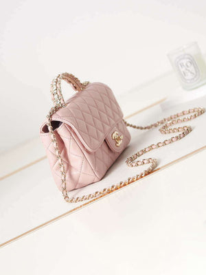 Chanel AS4141 Camellia Embossed Flap With top Handle Bag Pink - Default Title - View 3