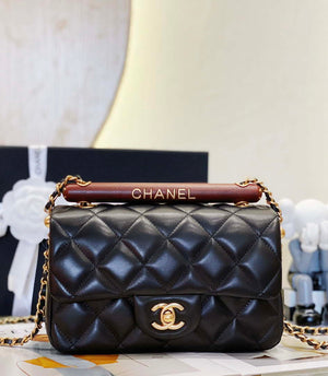 Chanel AS4151 Small Flap Bag With Top Handle Lambskin & Wenge Wood Black - Default Title - View 1
