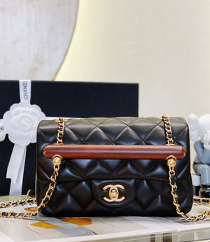 Chanel AS4151 Small Flap Bag With Top Handle Lambskin & Wenge Wood Black - Default Title - View 2
