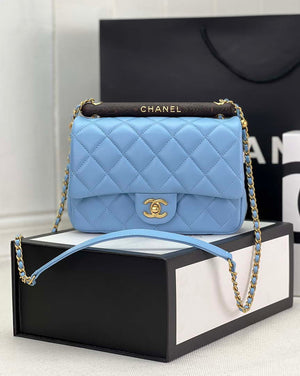 Chanel AS4151 Small Flap Bag With Top Handle Lambskin & Wenge Wood Blue - Default Title - View 1