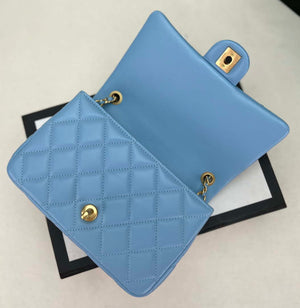 Chanel AS4151 Small Flap Bag With Top Handle Lambskin & Wenge Wood Blue - Default Title - View 6