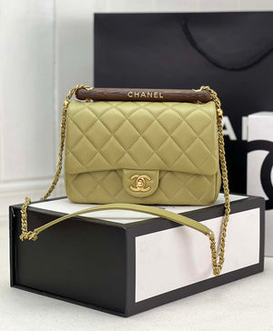 Chanel AS4151 Small Flap Bag With Top Handle Lambskin & Wenge Wood Matcha green - Default Title - View 1
