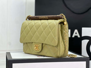 Chanel AS4151 Small Flap Bag With Top Handle Lambskin & Wenge Wood Matcha green - Default Title - View 3