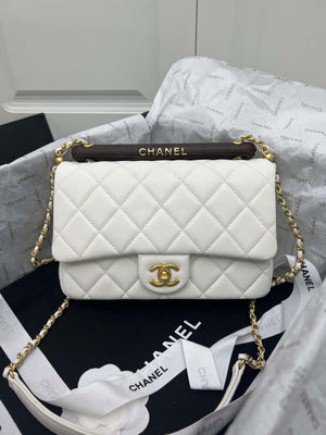 Chanel AS4151 Small Flap Bag With Top Handle Lambskin & Wenge Wood White - Default Title - View 1