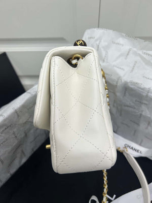 Chanel AS4151 Small Flap Bag With Top Handle Lambskin & Wenge Wood White - Default Title - View 2