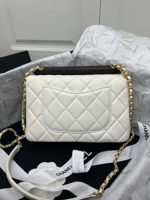 Chanel AS4151 Small Flap Bag With Top Handle Lambskin & Wenge Wood White - Default Title - View 3