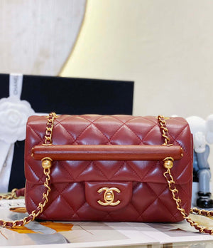 Chanel AS4151 Small Flap Bag With Top Handle Lambskin & Wenge Wood Wine Red - Default Title - View 2