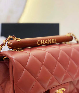 Chanel AS4151 Small Flap Bag With Top Handle Lambskin & Wenge Wood Wine Red - Default Title - View 6