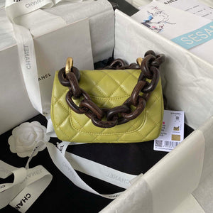 Chanel AS4165 Mini Flap Bag Lambskin Wenge Wood & Gold-Tone Metal Lemon Green - Default Title - View 2