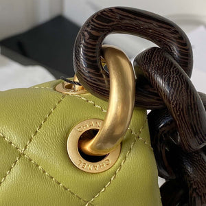 Chanel AS4165 Mini Flap Bag Lambskin Wenge Wood & Gold-Tone Metal Lemon Green - Default Title - View 4