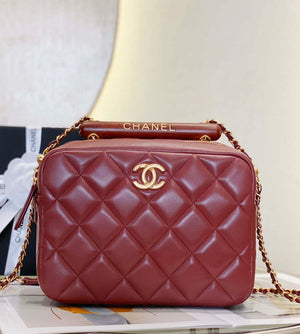 Chanel AS4198 MINI BOWLING BAG Lambskin & Wenge Wood Wine Red - Default Title - View 1