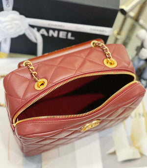 Chanel AS4198 MINI BOWLING BAG Lambskin & Wenge Wood Wine Red - Default Title - View 8