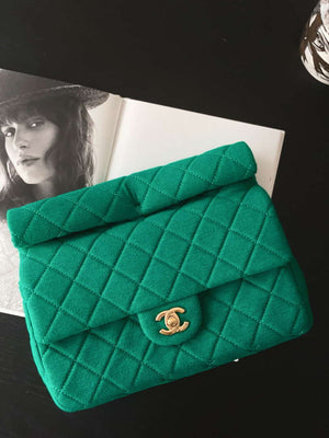 Chanel AS4199 Clutch Wool Jersey & Gold-Tone Metal Dark Green - Default Title - View 2