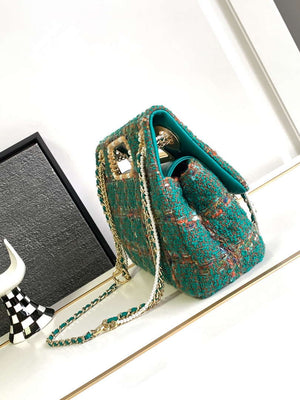 Chanel AS4221 large Flap Bag with top Handle Wool and Silk Tweed Glass and Wooden Pearls - Default Title - View 2