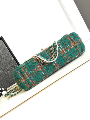 Chanel AS4221 large Flap Bag with top Handle Wool and Silk Tweed Glass and Wooden Pearls - Default Title - View 4