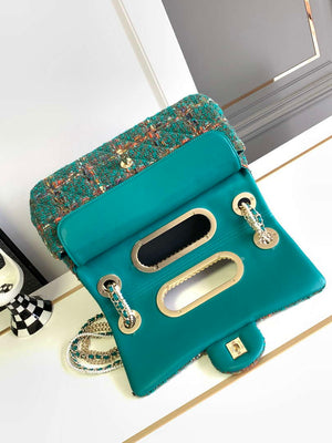 Chanel AS4221 large Flap Bag with top Handle Wool and Silk Tweed Glass and Wooden Pearls - Default Title - View 6