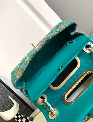 Chanel AS4221 large Flap Bag with top Handle Wool and Silk Tweed Glass and Wooden Pearls - Default Title - View 8